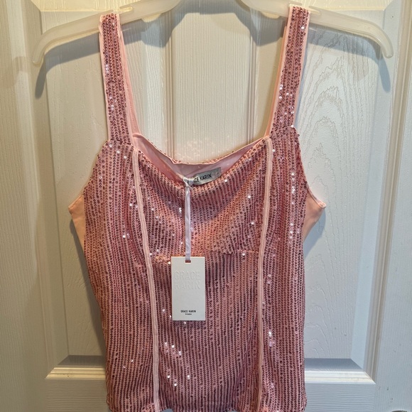 Grace Karin Tops - Grace Karin Pink Sequin Camisole Tank